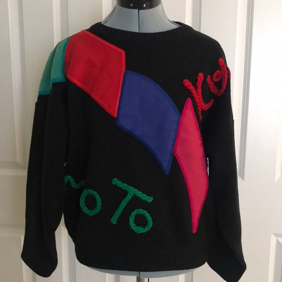 Vintage Kansai Black & Colorful Geometric Pattern Lolipop Yum Wool Sweater M,New Products : American Fashion Style Bags On Sale
